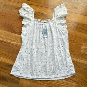 LOFT eyelet flutter sleeve top size small petite